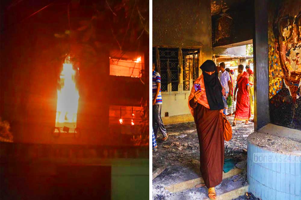 ভাঙা হল শেখ মুজিবের রহমানের বাড়ি, পোড়ানো হল হাসিনার সুধা সদন