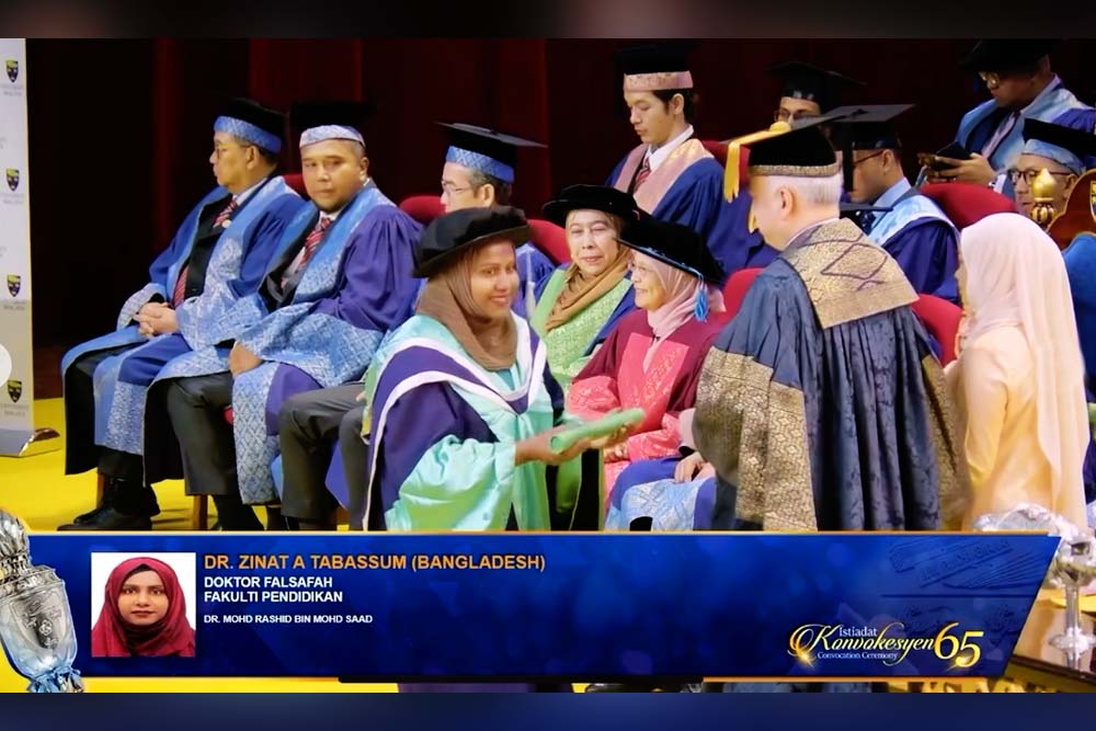 মালয়েশিয়ার স্বনামধন্য ইউনিভার্সিটি মালায়া থেকে জিনাত তাবাসসুম-এর পিএইচডি অর্জন