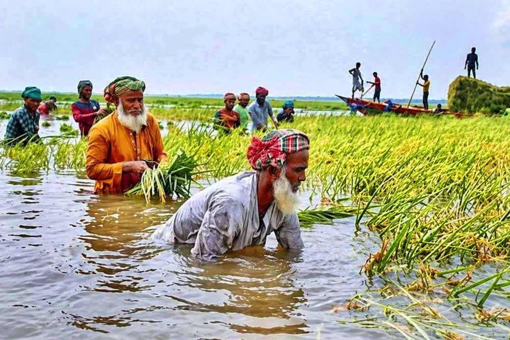 ভারী বৃষ্টি ও পাহাড়ি ঢলের থইথই পানিতে ডুবছে কৃষকের স্বপ্ন